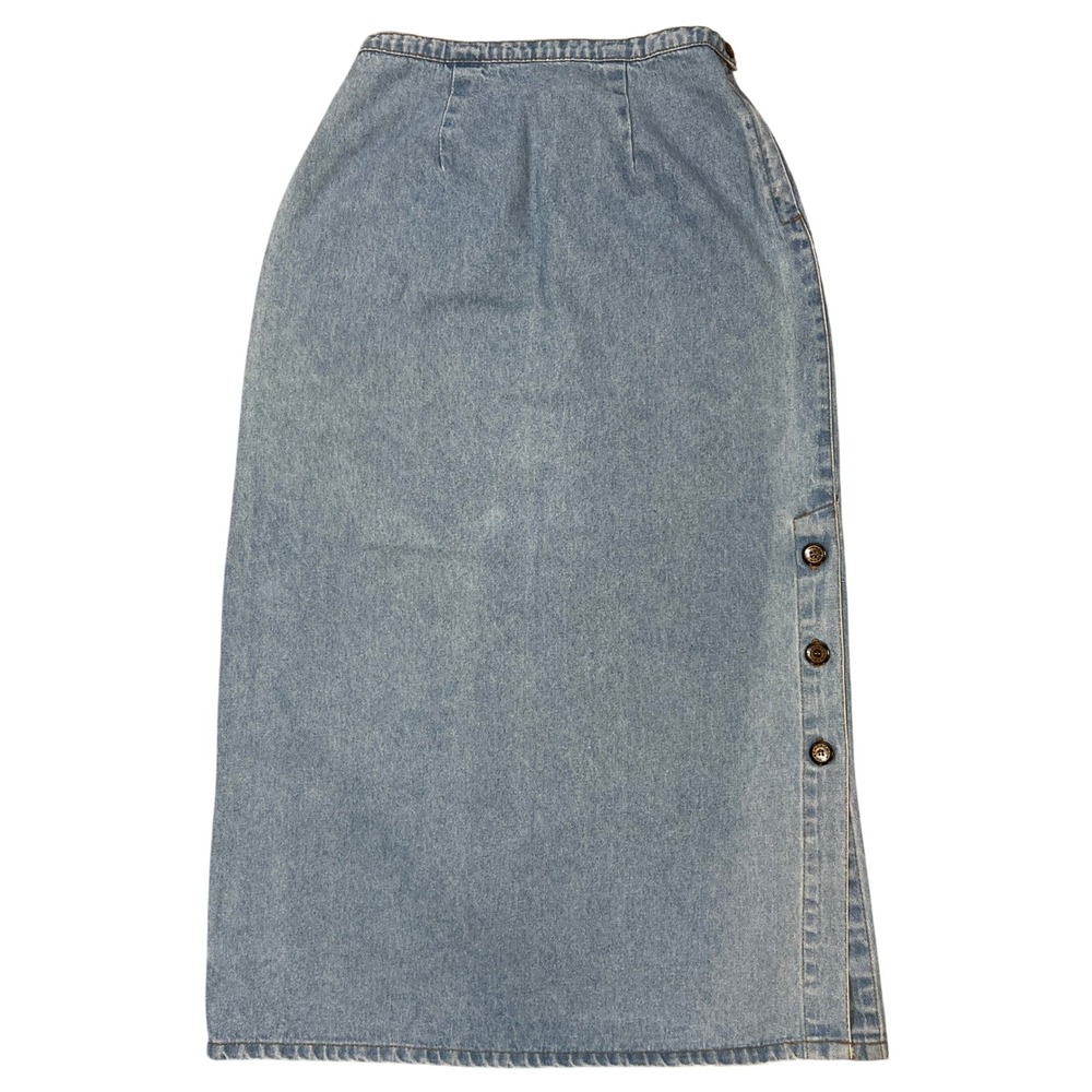 Vintage USA Denim Midi Skirt L Light Wash Side Zip CMC Color Me Cotton Grunge